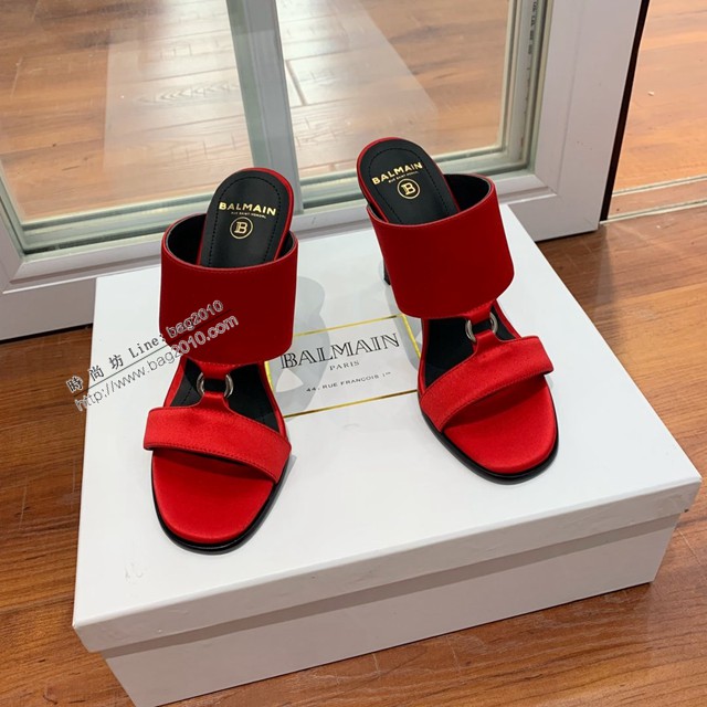balmain2022專櫃新款高跟拖鞋 定制進口進口真絲鞋面高跟女鞋 dx3108